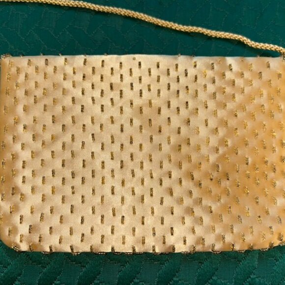 Valerie Stevens Gold Satin Envelope Bag with Beaded Design - Vintage - Picture 4 of 9